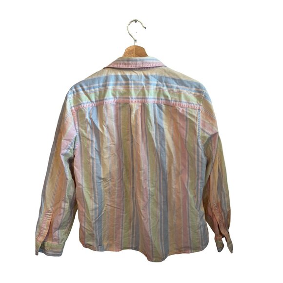 L.L.Bean Women's Pastel Striped Button-Down Shirt Size L 100% Cotton Long Sleeve - Picture 4 of 4